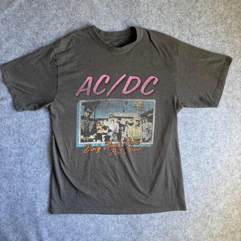 AC/DC Dirty Deeds Done Dirt Cheap Shirt SM Charcoal Gray Graphic Rock Band Tee